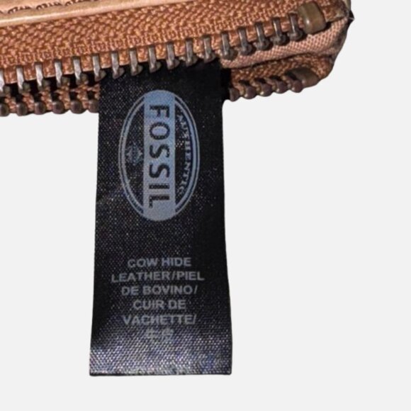 🗝Fossil Explorer Tan Leather Front Colored Stitch Accent Clutch Wallet YKK Zips - Picture 13 of 14